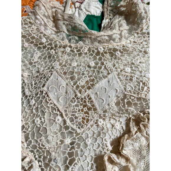 Antique Edwardian White Net Lace Silk Blouse Crochet Panels High Neck AS IS - Picture 7 of 16